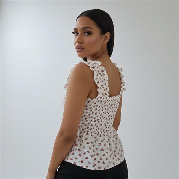 Off White Floral Women Smock Tank - Picture 2 of 8